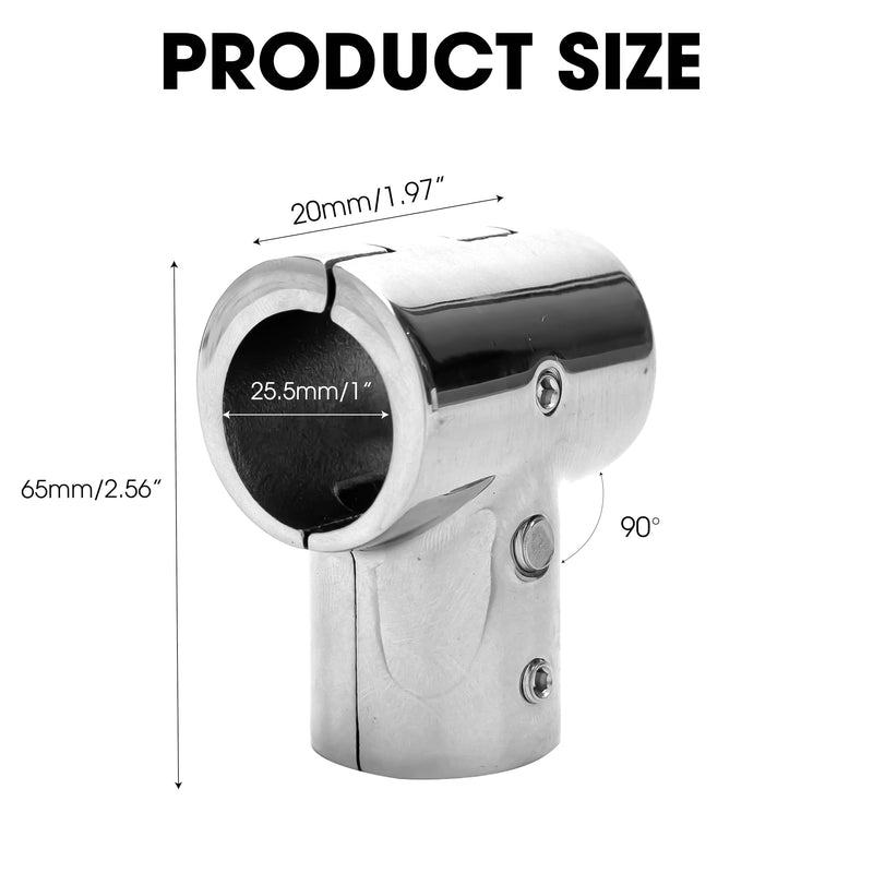 316 Stainless Steel Boat Marine Handrail for 25.5mm (1 inch) Tube 90 Degree T/Tee Fitting Rail Connector Split (Silver 2 Pieces)