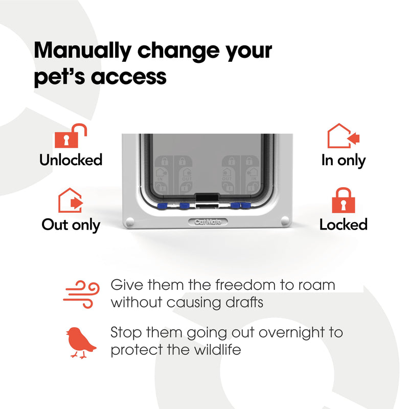 Cat Mate 4-Way-Locking Large Cat Flap (221) - Secure Lockable Door for Large Cats and Small Dogs, Easy to Install and Use, for UPVC/Metal, Wall and Wood, White White Cat Flap