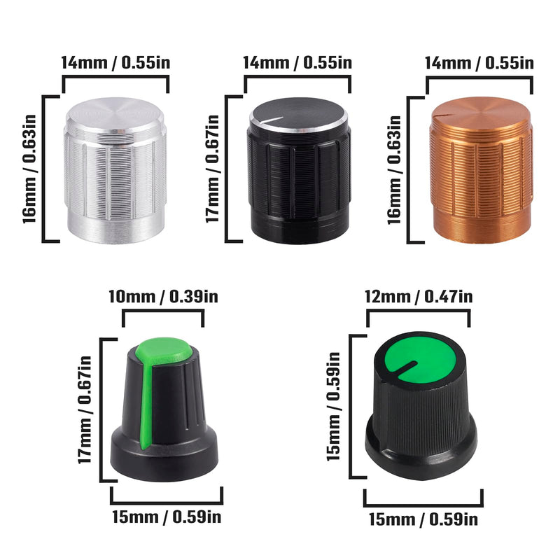 80Pcs WH148 Potentiometer Kit 1K 2K 5K 10K 20K 50K 100K 250K 500K 1MK Ohm 15mm Shaft Single-Joint Linear Potentiometers 3Pins Set Variable Resistors with Plum Knob Cap and Aluminum Alloy Knobs