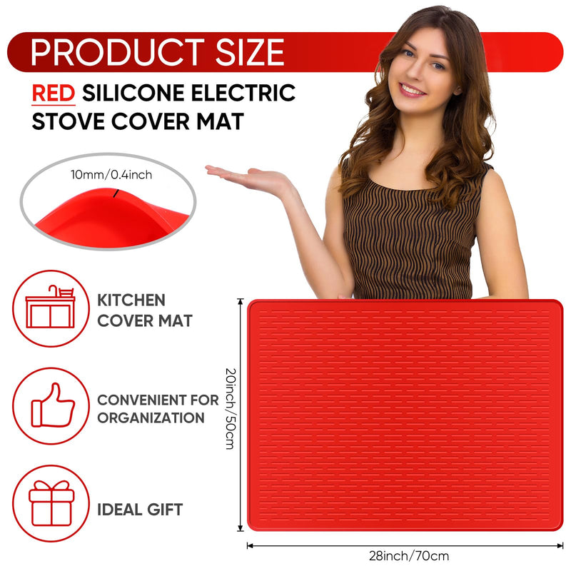 Stove Top Cover Silicone Electric Stove Cover 28 x 20 Inches Heat Resistant Cooktop Protector Stove Mat Protector Oven Cover for Kitchen Flat RV Range Stovetop Protector(Red) Red