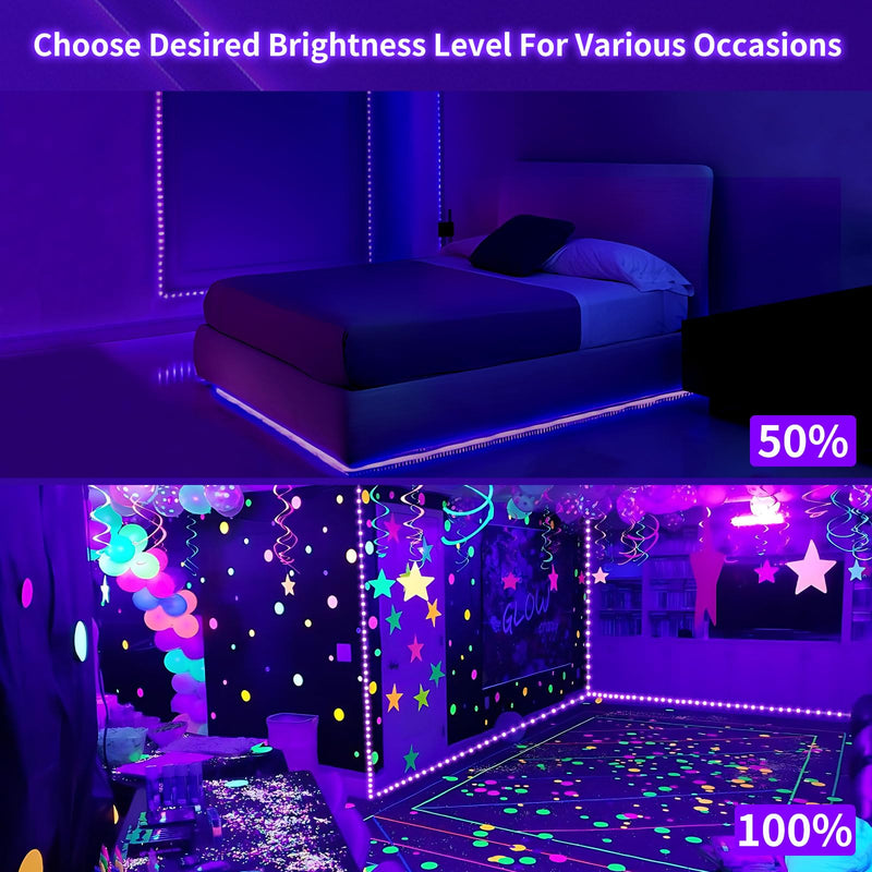 Dimmable Black Light Strip Kit 40ft/12M 720 LEDs, 12V Flexible Blacklight Fixtures, 385nm-400nm, Black Light LED Strips for Glow Party Fluorescent Poster Halloween Indoor Bedroom Decor, Non-Waterproof Dimmable-40ft/12M