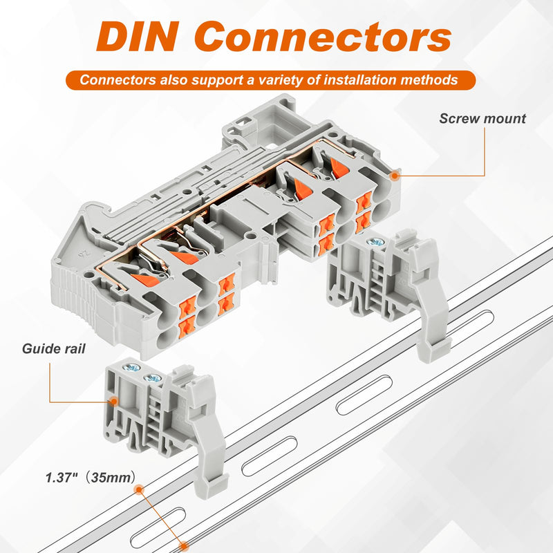 DIN Rail Terminal Block Twin Spring Terminal Connectors Push in Type PT Screwless Wire Wiring Connector with 10 Covers 10 End Stops 6 Jumpers (ST2-2.5/2x2,56 Pcs) 56 ST2-2.5/2x2