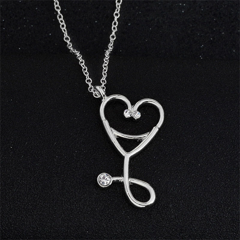 Stethoscope Pendant Necklace Angel Nursing Themed Graduation Gifts Medical Jewelry for Doctor Nurse Medical Student RN Silver