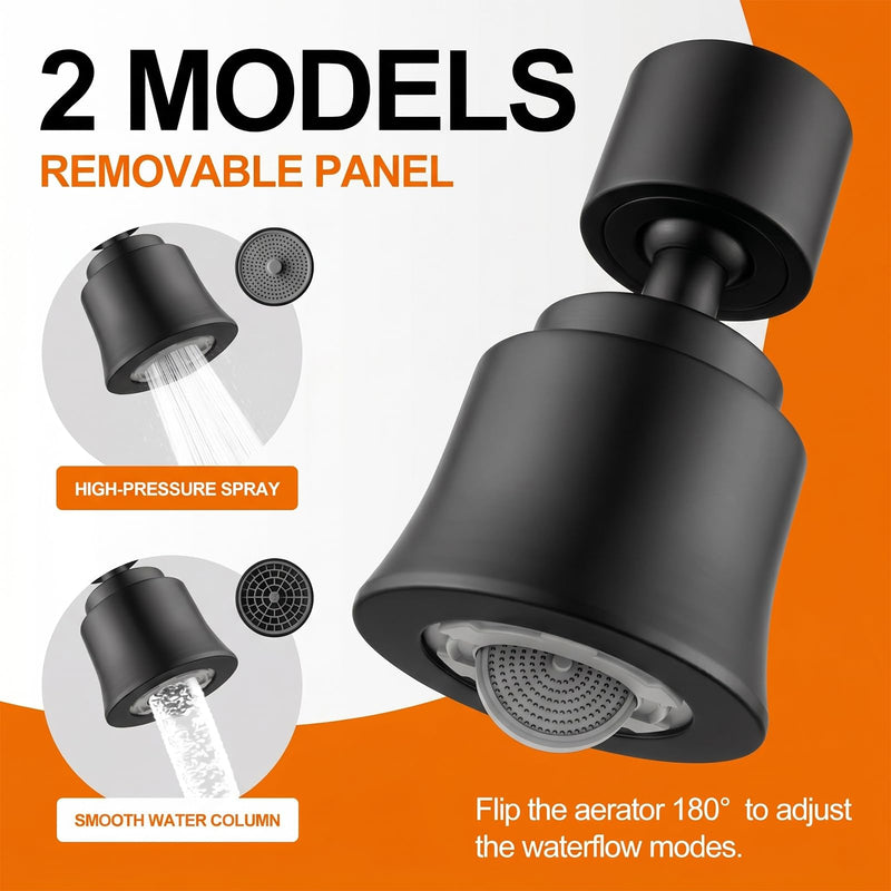2 Pack Metal Faucet Aerator - Dual Modes Sink Sprayer Attachment for Bathroom - 360° Swivel Kitchen Faucet Sprayer Attachment - Anti-clogging Design - Black 2