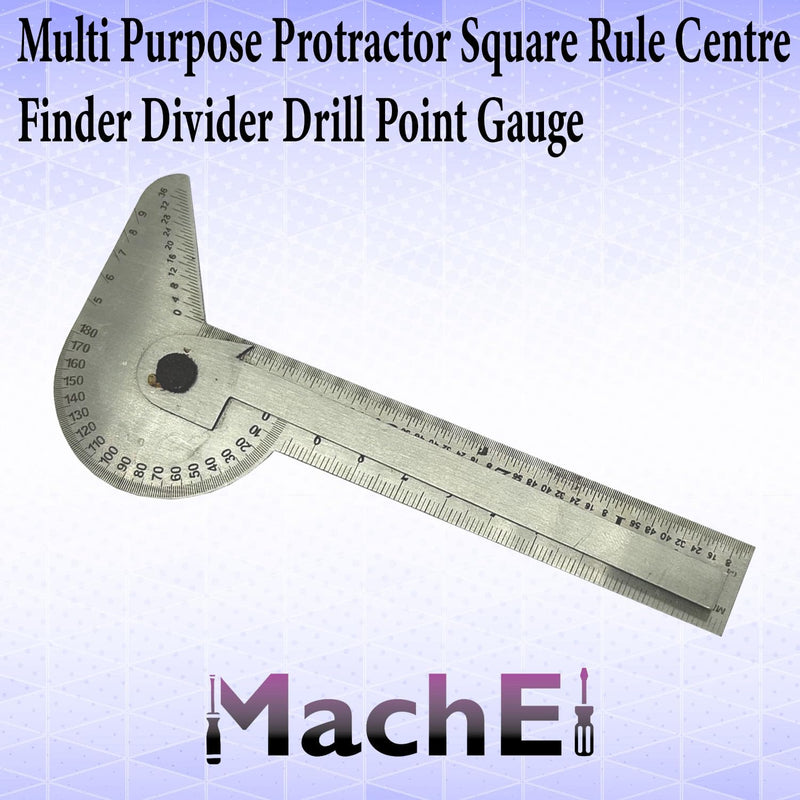 MachEl Multi-Purpose Protractor Square Rule Centre Finder Divider Drill Point Gauge - Your Ultimate Tool for Accurate Measurements and Marking