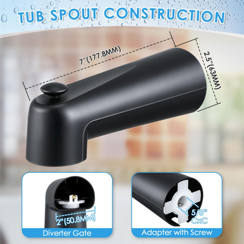 Enhon 7 Inch Slip on Tub Spout with Diverter, Compatible with Moen 3839/Moen 3853, Bathtub Diverter Spout Fits 1/2" Copper Water Tube(5/8" Diameter), 5/32" Hex Wrench(Matte Black,Classic) Matte Black Classic