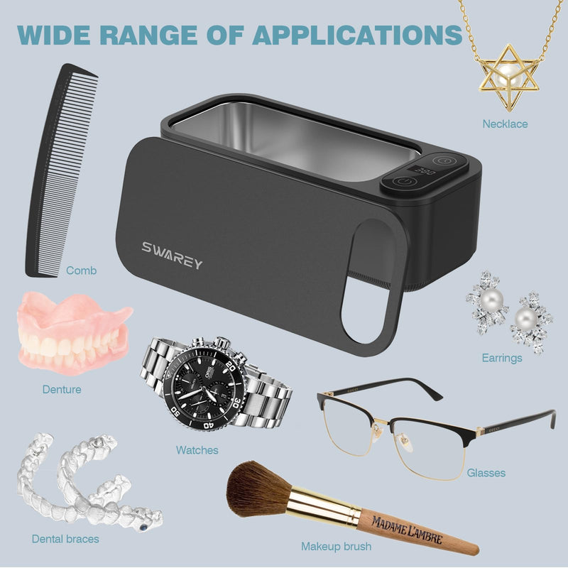 Ultrasonic Retainer Cleaner Jewelry Rings Dentures 23oz (680ML) 360° Deep Cleaning 45KHz Professional Lab Ultrasonic Glasses Cleaner with 5 Digital Timer and Watches Stand Sonic Cleaner Machine 680ML