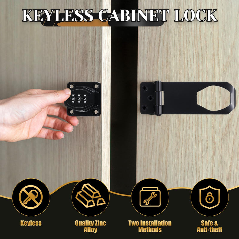 3 Pcs 4 Inch Password Rotary Hasp Locks Mechanical Cabinet Locks Combination Slide Latch Lock for Door Security, Cabinets, Barn Door, Bathroom, Outdoor, Closet, Garden Fence