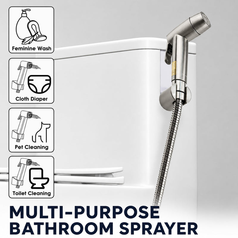 Handheld Bidet Sprayer for Toilet, Dual Spray Modes with Lockable Push Button, High Pressure Bathroom Sprayer, No-Drill Toilet Tank Mount, Stainless Steel Hose Set, Black Finish, Niken Color Brushed Niken