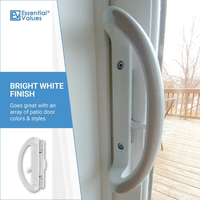 Essential Values Patio Door Handle Set, Replacement Sliding Door Handle Set (No Lock, Non-Keyed) | 2-Handle White Diecast Handles for Sliding Doors | 3-15/16” Hole Spacing for Mortise Style Locks