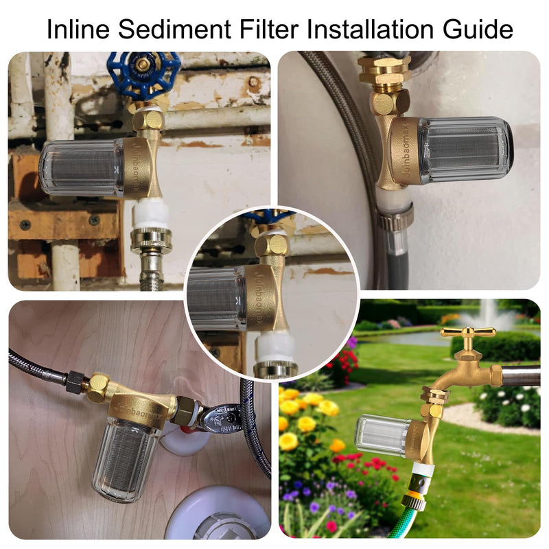 XZ01 Reusable Brass Washing Machine Water Filter, 40 Micron Visible Washer Water Filter System, for Washing Machine, Heater, Faucet, Anti Scale Protecting Sediment Filter