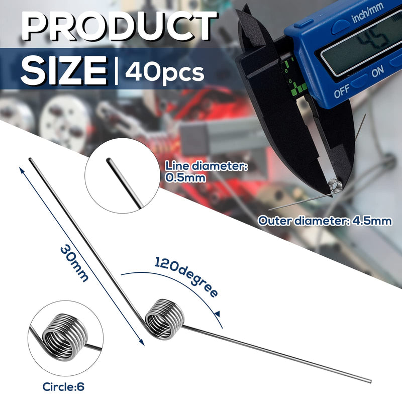 40 Pcs Stainless Steel Tiny Torsion Spring 0.5 Wire Diameter Outside Diameter 4.5 mm Mechanical Small Torsion Spring 120° Deflection Spring Assortment for Repair Woodworking DIY