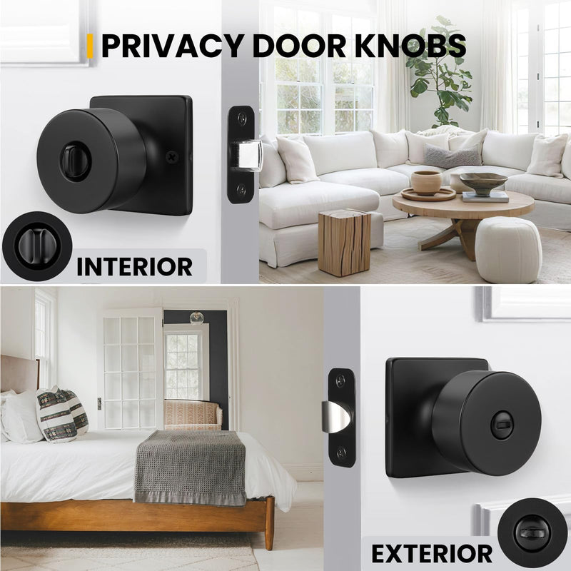 Goldenwarm Matte Black Door Knobs Interior, Privacy Door Knob for Bedroom Door Knob, Black Interior Door Knobs Privacy Lock 4 Pack