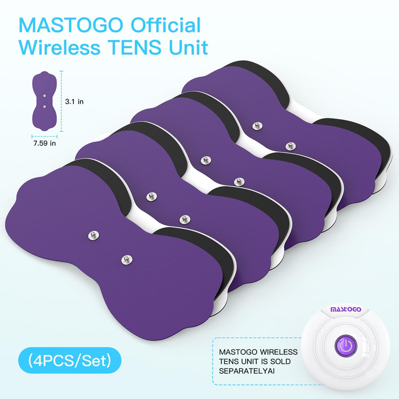 Tens Unit Wireless Electrode Pads, MASTOGO Replacement Electrode Pads with Standard 3.5mm Snap-on Connectors (4PCS/Set) (Purple) Purple