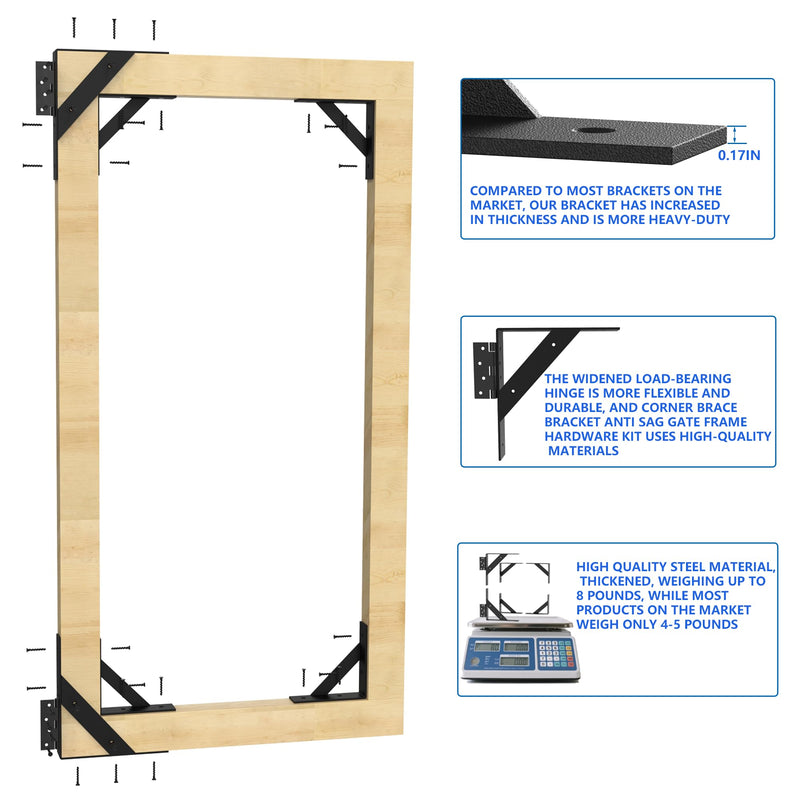 JUGREAT Fence Gate Kit Gate Hardware, Anti Sag Gate Kit Heavy Duty No Sag, Gate Corner Brace Bracket for Wooden Fence Gate-1Pack