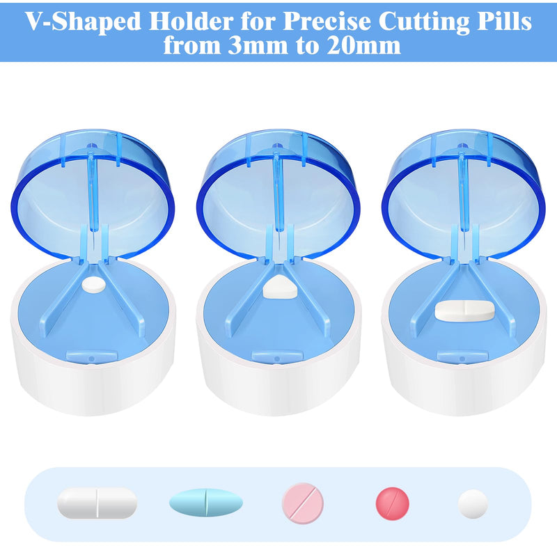 3-in-1 Pill Crusher Cutter with Storage Box, Pill Grinder with Brush Small Bags, PillCrusher Fine Powder with Stainless Steel Grinding Head for Elderly and Pets
