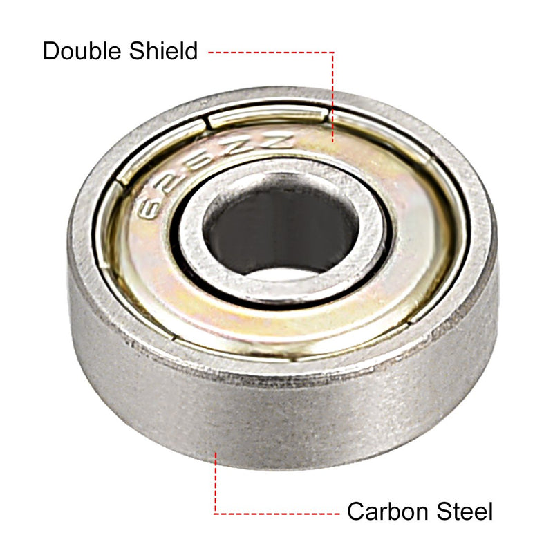 uxcell 626ZZ Ball Bearing 6mm x 19mm x 6mm Double Shielded 626-2Z 80026 Deep Groove Bearings, Carbon Steel (Pack of 4) 6mmx19mmx6mm
