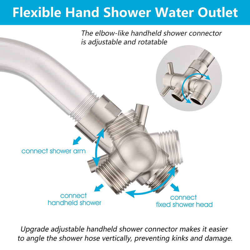 PDPBath Brass 3 Way Shower Arm Diverter Valve for Handheld Shower Head and Fixed Shower Head, G1/2 Universal Connection - Brushed Nickle Brushed Nickel