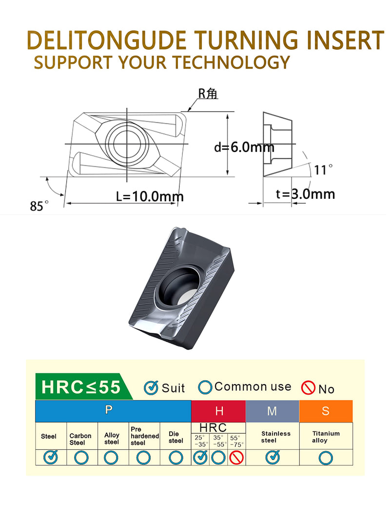 10pcs APKT1003PDTR CNC Lathe Indexable Solid Carbide Milling Turning Insert for The Finishing of Steel and Other Metal (APKT1003PDTR LF6018) APKT1003PDTR LF6018