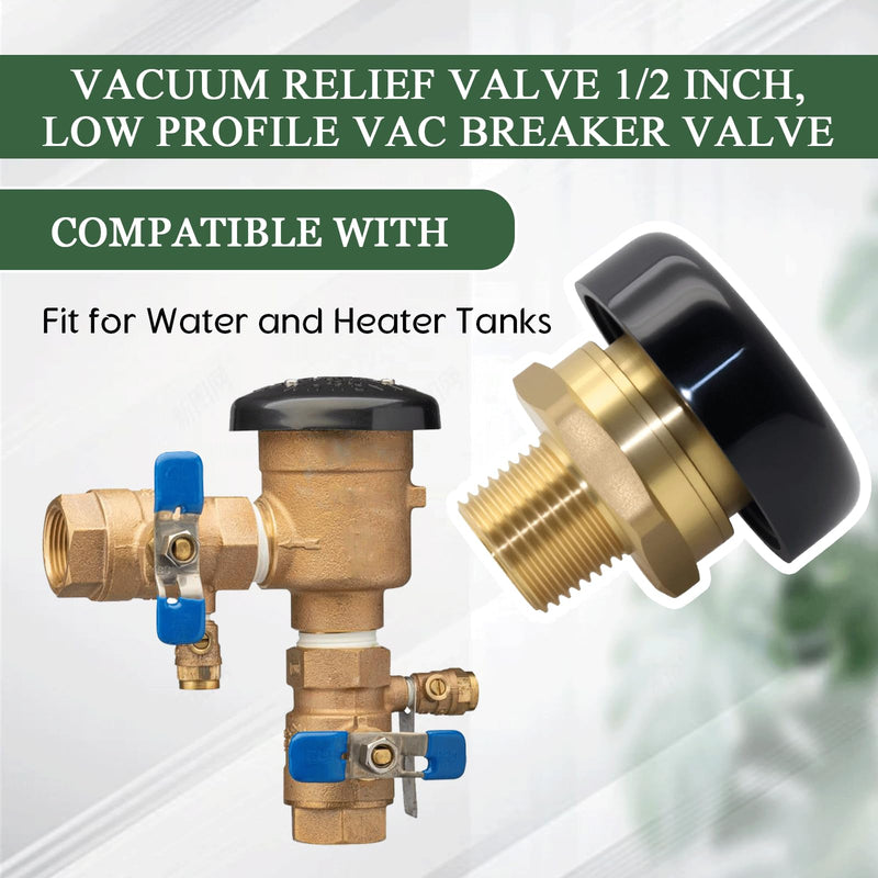 Vacuum Relief Valve 1/2 Inch, Low Profile Vac Breaker Valve Compatible with Water and Heater Tanks Replace for LFN36-M1