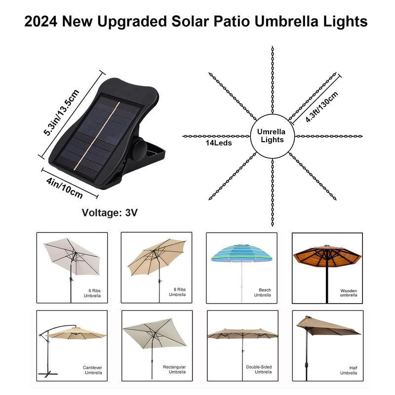 Solar Umbrella Lights, Patio Umbrella Lights Outdoor with 8 Modes 3V Solar Panel Clip 112 Led Outdoor Waterproof for Beach Deck Garden Camping Tents Party Decoration Warm White medium-sized-new