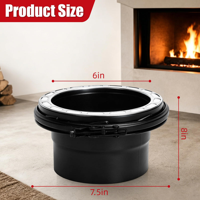 6 Inch Stove Pipe Adapter, Single Wall to Double Wall Chimney Adapter, 304 Stainless Steel Chimney Pipe Fitting, Black
