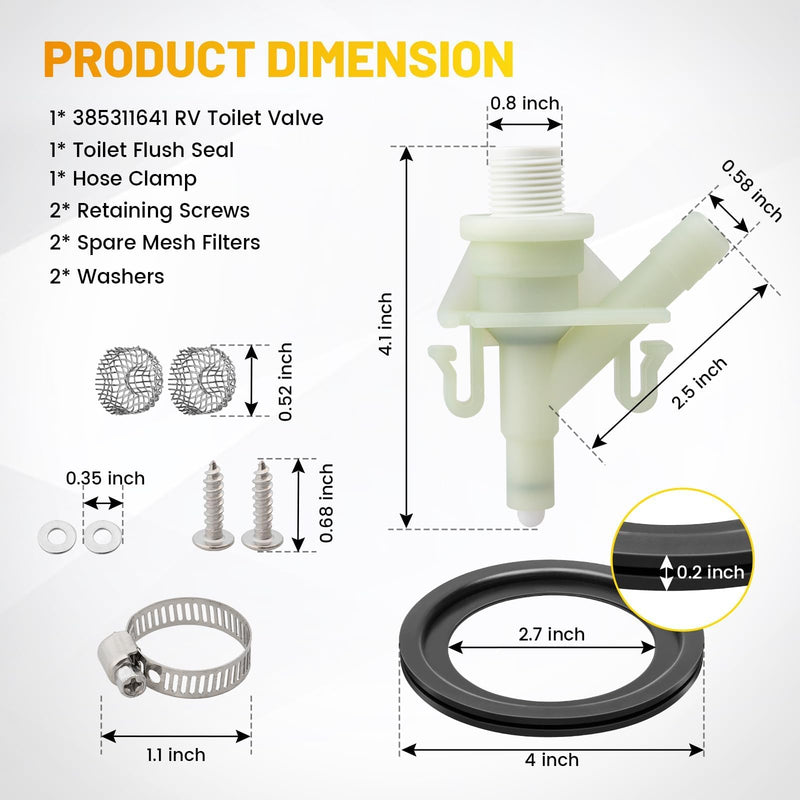 Oyviny Upgraded RV Toilet Water Valve Kit Fit for Dometic 300, 310, 320 Series Toilets, Freeze Resistance & Leakage Resistance, 385311641 Camper Toilet Valve Replacement with 385311658 Flush Ball Seal