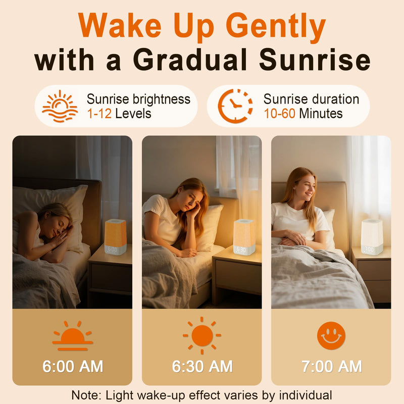 White Noise Sound Machine: Sunrise Alarm Clock for Gentle Wake Up - 30 Soothing Sounds, Adjustable Volume & Night Light, Timer - Easy to Sleep, Relax, Focus White 3.74*3.74*7.08 Inch