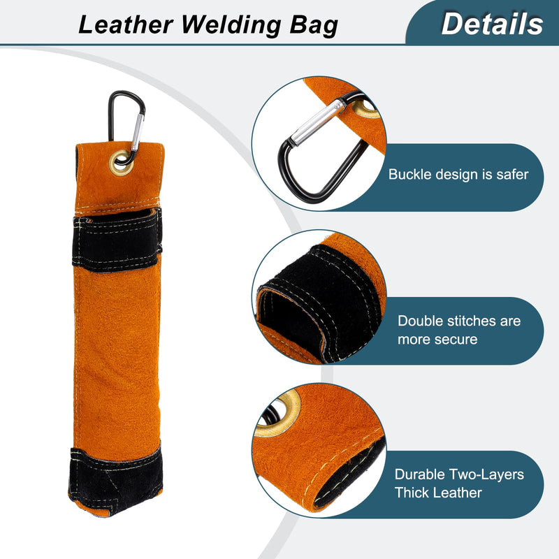 HARFINGTON Welding Rod Holder Thickened Leather Pouch 9x35cm with Clip Waist Bag for Welding Rod Storage, Toolkit, Arc Welding Rods, Brown