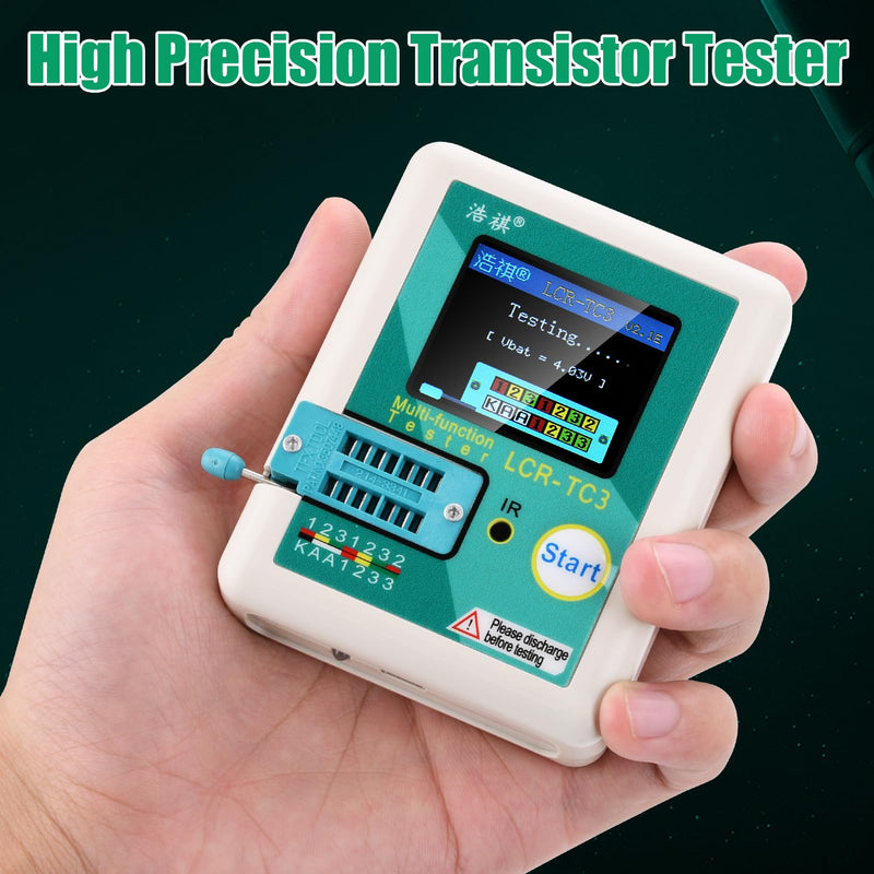 Aideepen High Precision Transistor Tester TC3 TCR-TC3 Multifunctional Graphic 160 * 128 TFT LCD Display Diode Triode Capacitance LCR ESR Meter Battery Tester white LCR-TC3