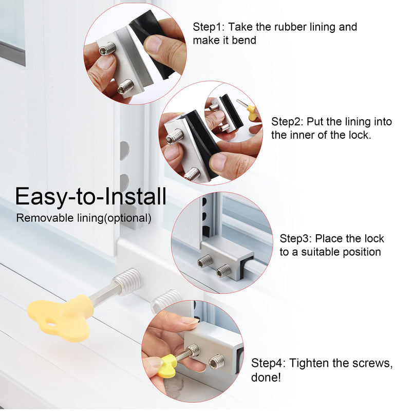 Window Locks, 4 Sets Sliding Security Window Lock with Key for Vertical & Horizontal Sliding Windows & Sliding Doors, Adjustable Window Locks Security Window Stoppers for Patio Bedroom Home and Office 4 Set Double Lock
