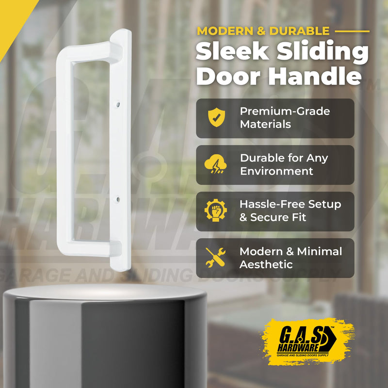PGT 10" Sliding Glass Door Interior Handle with Thumb Latch Lever and Screws | Inside Handle Replacement w/ 3-7/8" Hole Spacing | Fix and Repair PGT Door Hardware - White