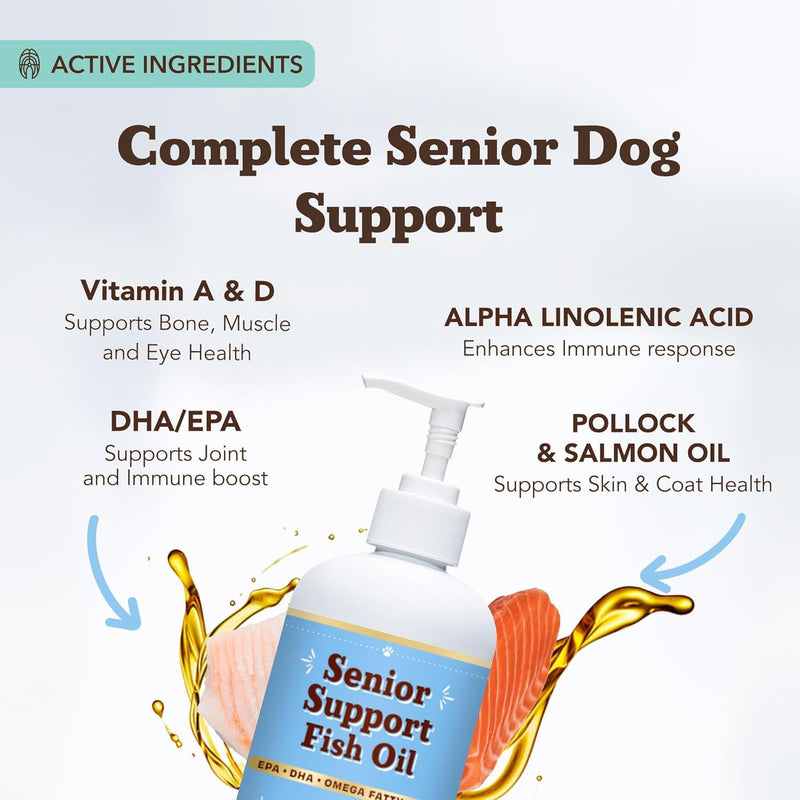 Natural Dog Company Omega 3 Fish Oil for Senior Dogs Supplement – Support Mobility, Skin, Coat, Heart & Brain, with Turmeric, Salmon & Fish Oil for Aging Dogs, Liquid Canine Supplement, 16oz 16 Oz