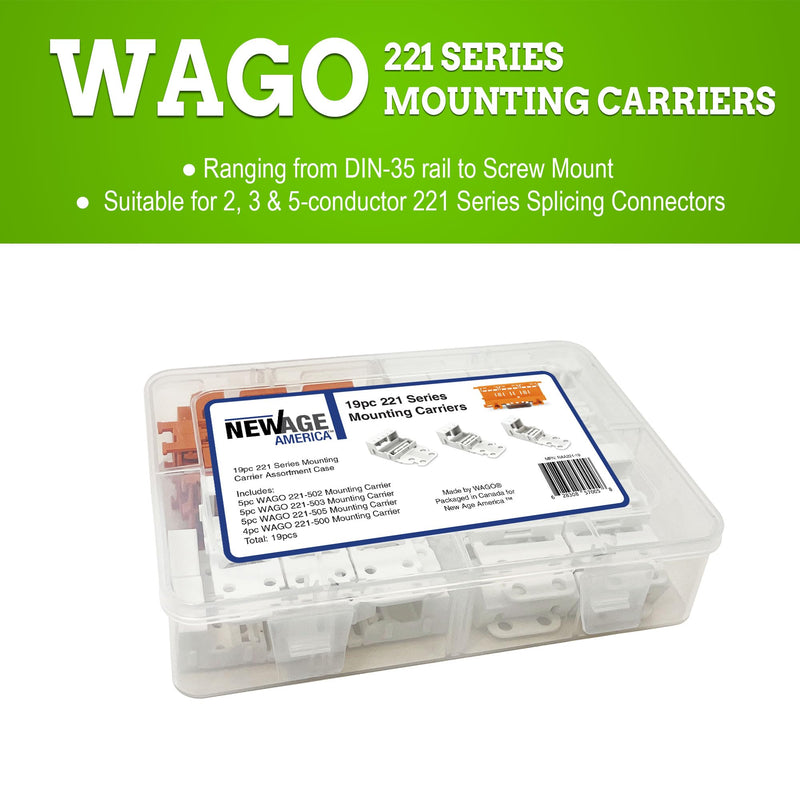 WAGO 221 Series 19pc Mounting Carrier Assortment Pack | DIN-35 / Panel Mount/Screw Mount | Terminal Blocks | Includes (5X 221-502), (5X 221-503), (5X 221-505), (4X 221-500) | WAGO 221 Carrier