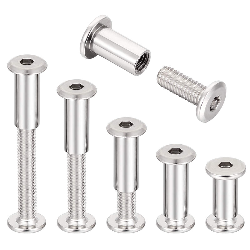 40 Sets M6 Binding Post Screws Rivet Socket Cap Connecting - Silver Hex Screws and Nuts Metal Bolts Cap Nuts Assortment Kit for Baby Bed Furniture, Scrapbook Photo Albums Binding (M6x15mm-D) M6x15mm-D