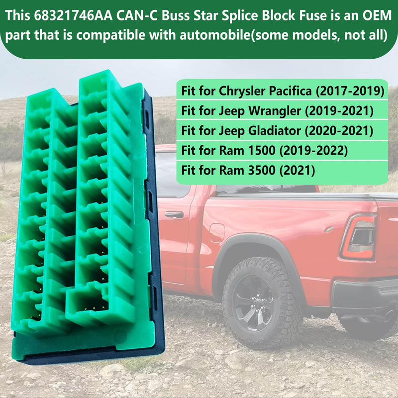 68321746AA CAN-C Bus Star Splice Block Fuse Connector for Jeep Gladiator Wrangler JL JT, Chrysler Pacifica Voyager, Dodge Ram 1500 2500 3500 – Replaces Mopar 2-2272352-5