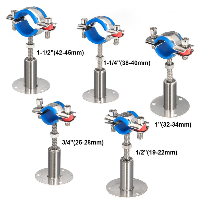 Kodilin 4PCS 304 Stainless Steel Wall Mount Ceiling Mount Pipe Supports,Suitable for OD Pipe 1/2"(19-22mm),Adjustable Height 50-100mm,Adjustable Pipe Strap Clamp with Screws Adjustable Height 50-100mm 4pcs 1/2"(19-22mm)