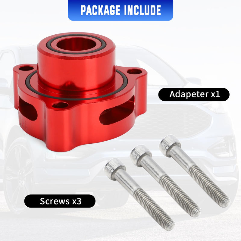 Blow Off Valve Adapter BOV Adapter Compatible with Ford Fiesta/Mustang/Fusion/Edge/Escape/Transit/Bronco 1.5 1.6 2.0 2.3 2.7L More Models, Fit for EcoBoost Turbo - CNC Billet Aluminum Red