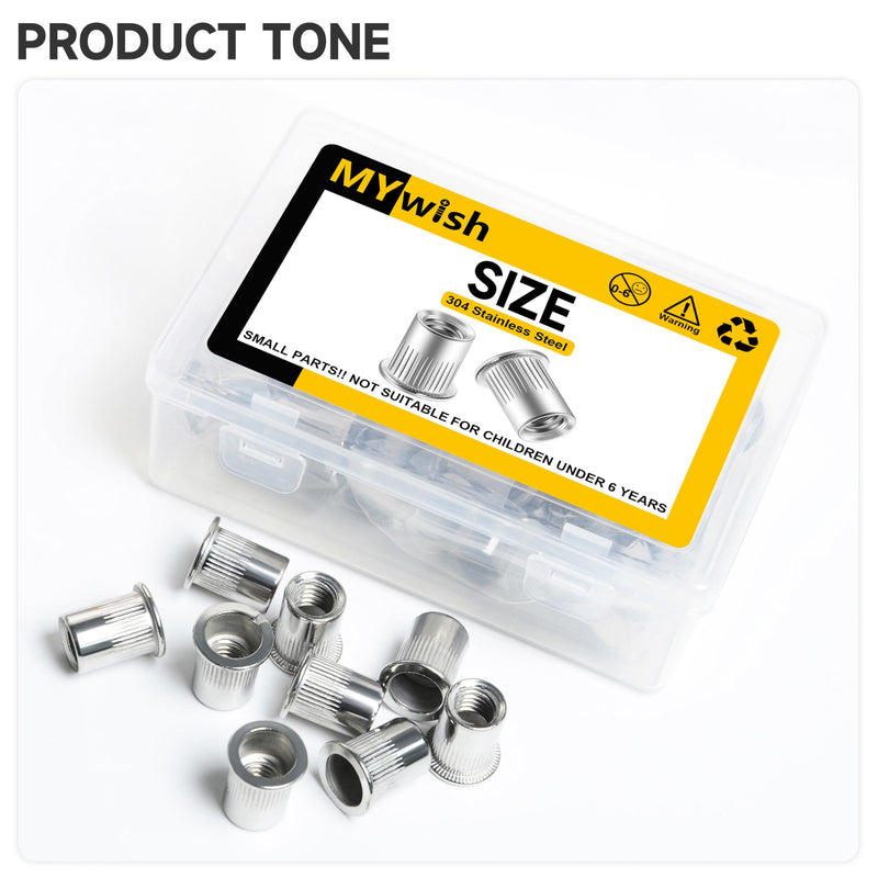 100Pcs 5/16 Nut Rivet Nuts, 304 Stainless Steel Flat Head RIV Nuts Rivets Nutsert, 5/16-18 Nut Threaded Inserts Rivnuts, Hardware Nuts Rivnuts Threaded Inserts for Metal by Mywish 5/16"-18 Silver