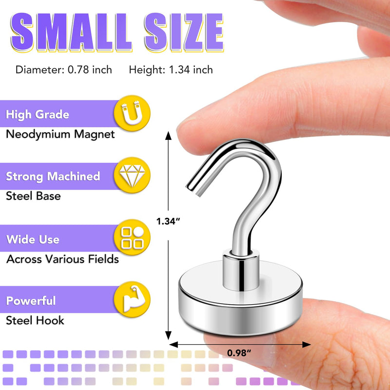 TRYMAG Strong Magnetic Hooks, 80Lbs+ Super Heavy Duty Magnetic Hooks for Cruise Cabins, 6 Pack Metal Magnetic Hooks for Hanging, Earth Magnets with Hooks for Refrigerator, Storage, Grill, and Kitchen