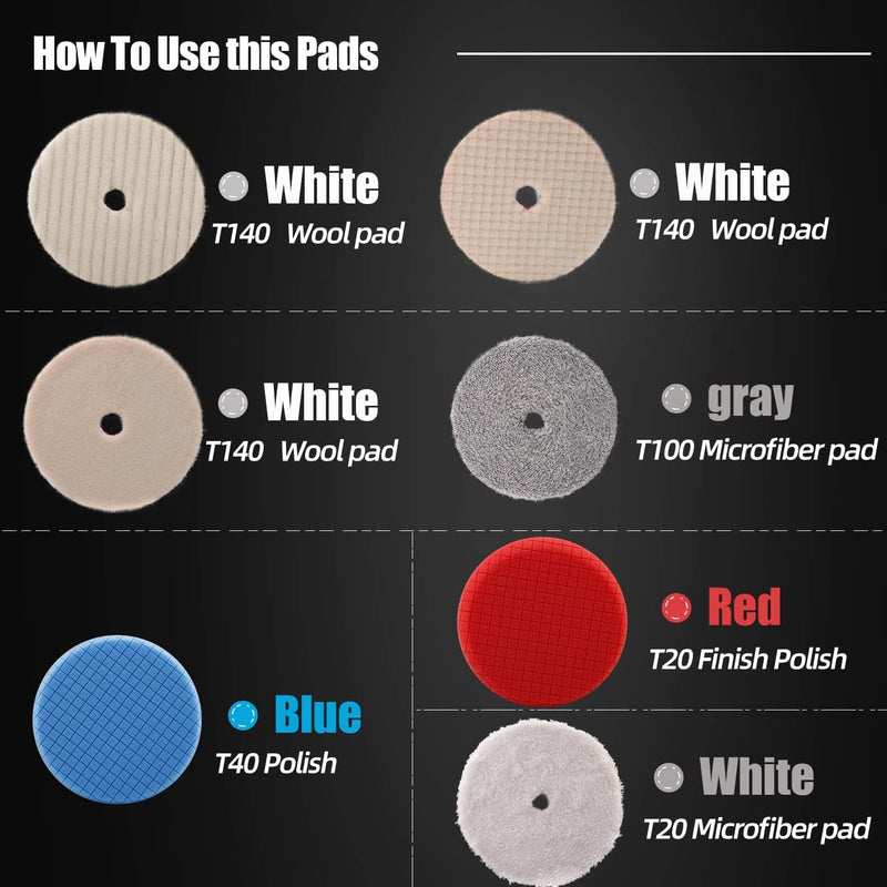 Buffing Polishing Pads, SPTA 7Pc 5.5 Inch Face for 5Inch 125mm Backing Plate Compound Buffing Sponge Pads Cutting Polishing Pad Kit for Car Buffer Polisher Compounding, Polishing and Waxing -A1094MIX 125mm Sets