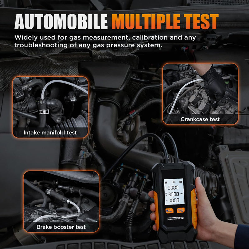 Manometer Gas Pressure Tester -101 to 200KPa Digital Manometers Dual-Port Gas Manometers HVAC with Auto Calibration, Backlight LCD Display, Data Hold Air Pressure Meter