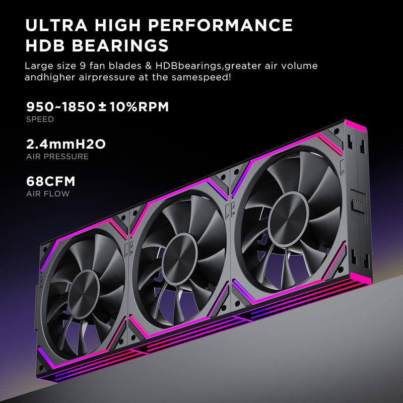 Interstellar V2 RS 120mm PC Reverse Blade Case Fan Infinity Mirror Module Daisy-Chain ARGB Fan Triple Pack Suitable Computer Cooling Fans 360mm AIO Cooler(Black-3Pack) V2RS Black Reverse-3Pack