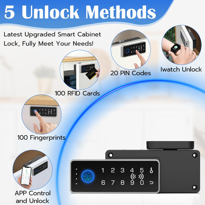 Eseesmart Smart Cabinet Lock, Magnetic Digital Electronic RFID Keyless Bluetooth Child Safety Baby Proofing Safe Drawer Locks for Adults Cupboard Closet Liquor File Dresser Desk Silver Horizontal