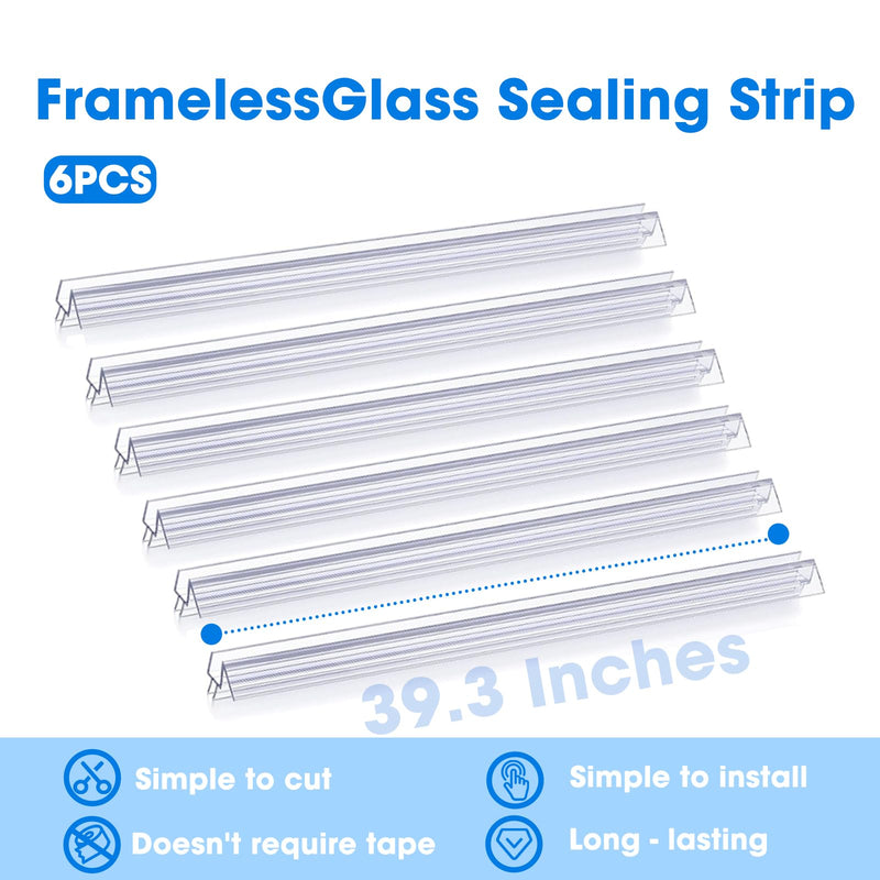 39 inch Shower Door Bottom Seal, 6 Pack Frameless Glass Shower Door Sweep Strip for 3/8'' Glass Stop Shower Leaks and Create a Water Barrier