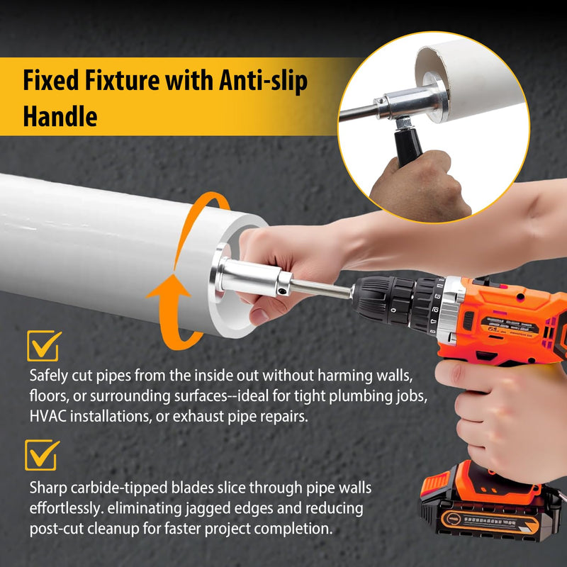 Inside Pipe Cutter for PVC Pipe Tool with Handle, Internal PVC-ABS Pipe Cutter Tool for Drill, Fit for 1-1/2 Inch to 8 Inch, 7 Inch Adjustable Cutting Depth, 1/4in Hex Shank Fit for Impact Drivers