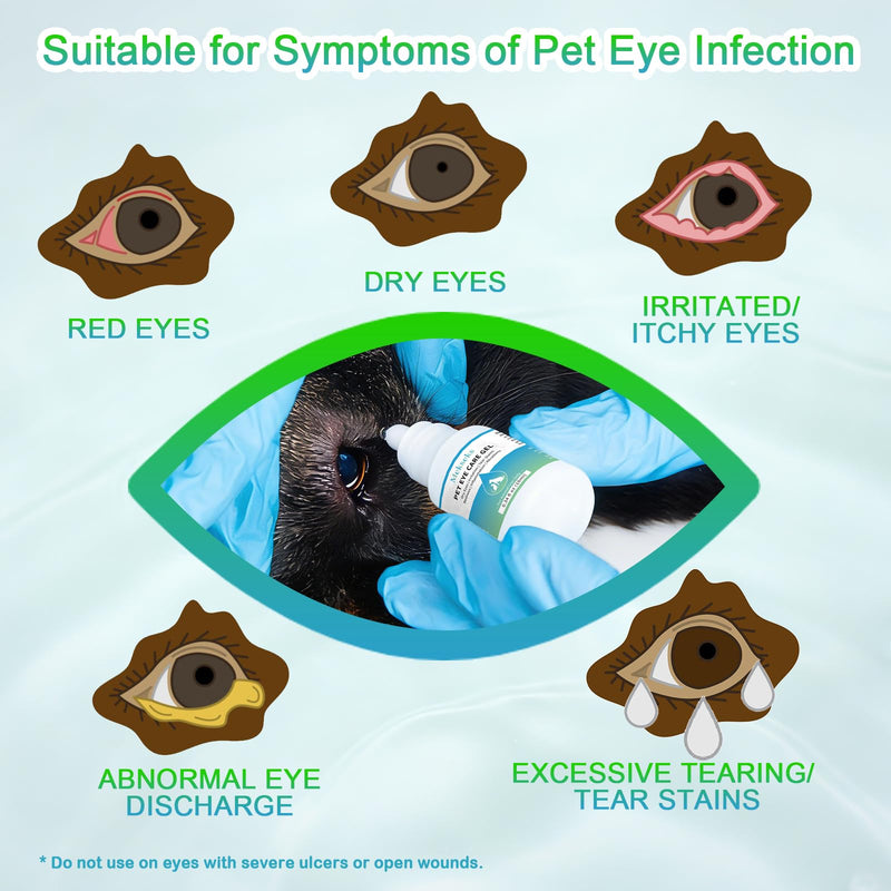 Pet Eye Care Gel Drop for Dogs, Cats, 1% Hyaluronan Eye Drops for Dry Eyes Infection Redness Irritation Tear Stain, Gentle Ocular Repair with Artificial Tears, Taurine, Herbal Extracts, 0.34 oz