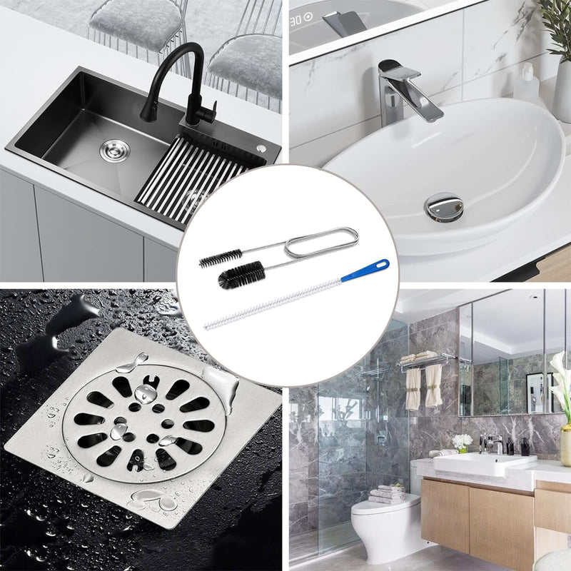 Flexible Extra Long Drain Brush, Drain Unblocker Tools,61 inch Pipe Cleaner Brush and 17.7 inch Sink Unblocker Brush, Double Ended Nylon Brush for Curved Pipes and Slim Holes