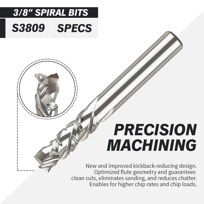 ZahyoX 3/8" Shank Compression Chipbreaker Bit, Spiral CNC Router Bits, 3/8" Cutting Dia, 7/8" Cutting Length, 3" Overall Length, 3 Flutes, CNC End Mill