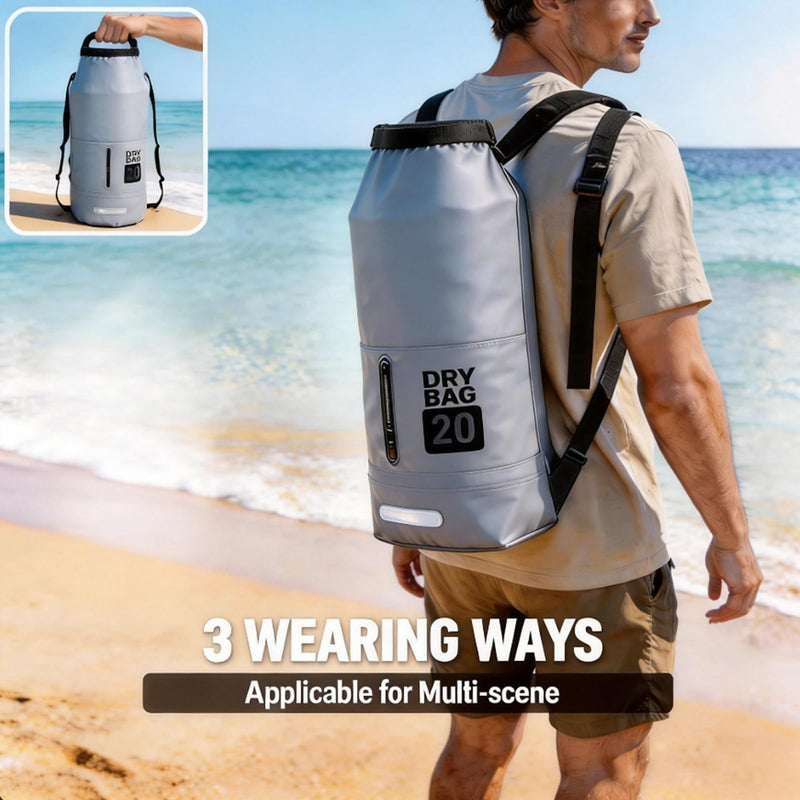 20L Waterproof Dry Bag - Floating Heavy Duty PVC Dry Sack - for Boating, Fishing & Beach - Backpack Style Waterproof Bag for Men & Women Grey 20L